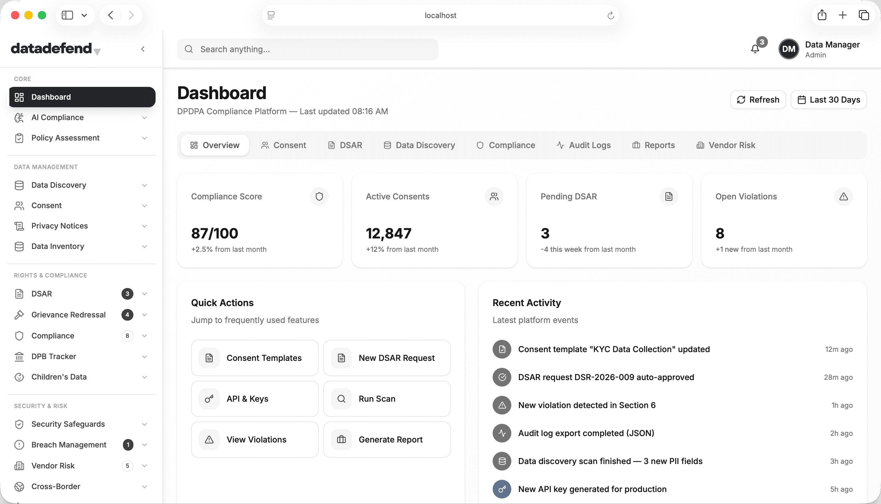 DataDefend Compliance Dashboard